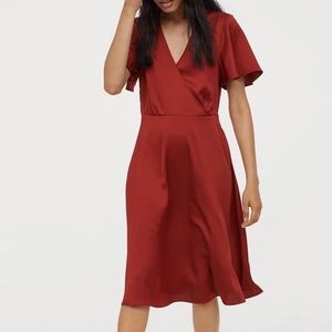 h&m satin red wrap dress